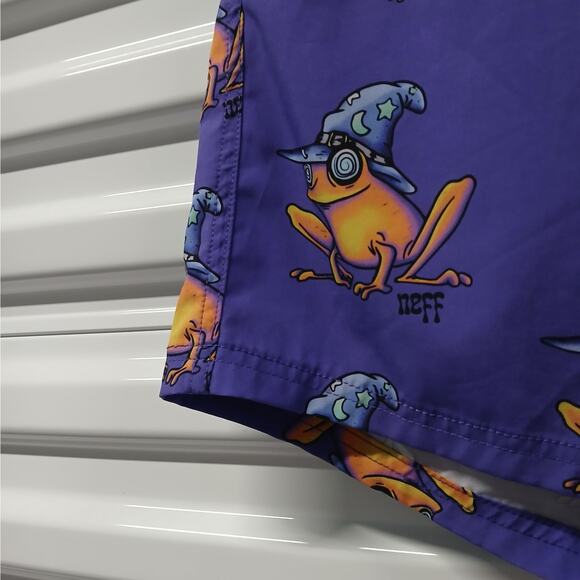 Neff Men's Frog Magic Graphic Swim Board Shorts Size Large Purple Beach Casual - Picture 7 of 11
